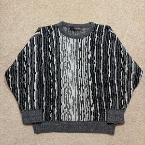 Vtg Scandia Sweater Mens Medium Gray Abstract Geometric Knit Crewneck USA 80s